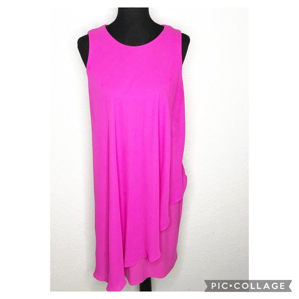 Joseph Ribkoff bright pink layered draped sleeveless dress size 12
